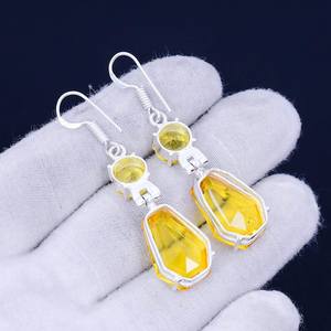 Pendientes colgantes de citrino hechos a mano con plata de ley 925, joyería para mujer, regalo, venta al por mayor - Product Image 4