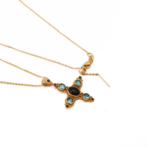 El Joyero Fashion Gold Plated Art Deco Ornate <b>Cross</b> Pendant Necklace with Black Onyx & for Blue Topaz for Women Gift - Product Image 2