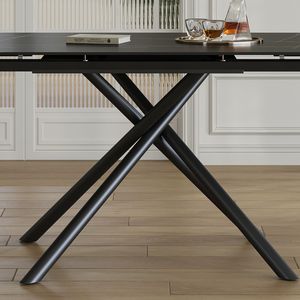 Tavolo da Pranzo Rettangolare Moderno da 83 Pollici con Gambe in Acciaio al Carbonio Nero e Piano in Pietra Sinterizzata Retrattile, Elegante e Raffinato - Product Image 4