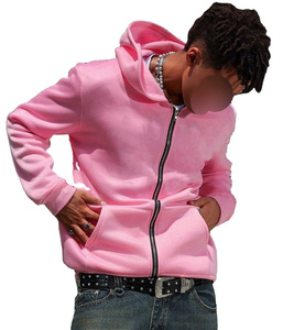 Sweat-shirt rose à capuche zippé pour homme 2026 – Coton molletonné uni décontracté, coupe classique, logo imprimé sur le devant – Idéal pour l'automne - Product Image 3