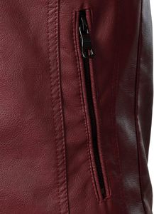 <b>Men's</b> Burgundy PU <b>Leather</b> Moto Biker <b>Jacket</b> Stand Collar Zipper Front Solid Color Regular Sleeve Winter Style Hooded - Product Image 6