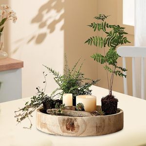 Round Wooden Serving Tray Organizer Rustic Serving Platter for <b>Kitchen</b> Counter Coffee Table Home <b>Decor</b> - Product Image 3