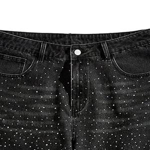 Shorts en jean pour hommes, style streetwear, personnalisés, délavés vintage, avec strass, par un fabricant de denim - Product Image 3