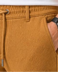 Men Camel Brown Slim Fit Casual Jogger Pants Elastic Waist <b>Drawstring</b> <b>Trousers</b> Soft Fabric Comfortable Daily Wear Stylish Look - Product Image 3