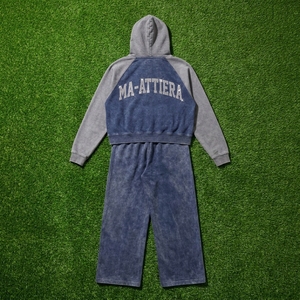 Custom Women Two Tone Navy Blue Gray Cropped Hoodie <b>Wide</b> <b>Leg</b> <b>Jogger</b> Set Cotton Fleece Tracksuit OEM Wholesale - Product Image 6