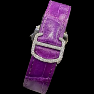 Moissanite Diamond Luxurious <b>Square</b> Case Roman Numerals Wristwatch Purple Color Leather Band <b>Man's</b> All Function Suitable <b>Watch</b> - Product Image 5