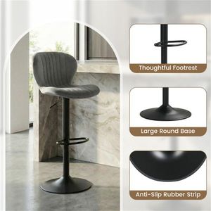 2 Pack Gray Dutch Velvet Upholstered Bar <b>Stools</b> <b>Adjustable</b> Height with 360 Degrees Swivel Chai Style - Product Image 5