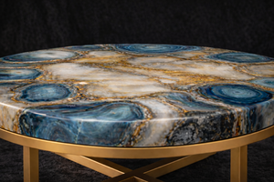 Mesa de Centro Redonda de Lujo con Tapa de Piedra de Ágata Mixta, Muebles Modernos para Sala de Estar y Decoración del Hogar al por Mayor - Product Image 2