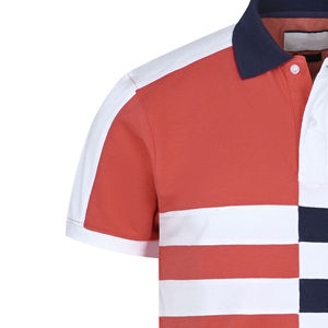 Polo pour homme rouge et blanc, design à blocs de couleur et rayures, coton respirant, décontracté, manches courtes, vêtement d'été - Product Image 3