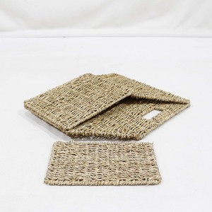 Hot Selling Handwoven Seagrass <b>Cube</b> <b>Basket</b> Closet Storage Bin Built In Handles - Product Image 4