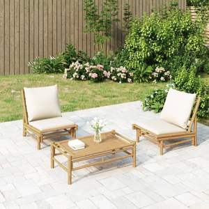 Chaise de jardin en bambou 23,6 x 33,9 x 28,9 po avec coussins blanc crème, ensembles de jardin - Product Image 1