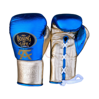 Guantes de Boxeo de Primera Calidad, Sin Boxeo No Hay Vida, Azules y Dorados, de Cuero Genuino, con Cordones, Transpirables, para Adultos, para Sparring