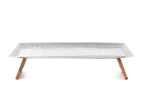 Plateau de service alimentaire en aluminium avec support en bois et nacre, plateau de service de qualité supérieure pour chocolats, plateau en vrac pour servir des desserts - Product Image 4