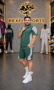 REXFIT SPORTS 2026 Ensemble short et veste personnalisés pour homme, vert et blanc, en nylon, veste à col et manches courtes entièrement zippée, streetwear et vêtements de sport personnalisés - Product Image 2