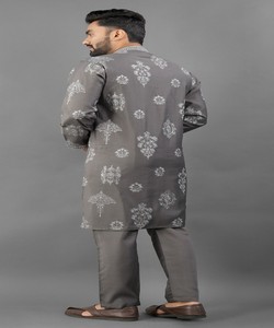 <b>Men's</b> Grey Embroidered <b>Kurta</b> <b>Pajama</b> Traditional Wedding Ethnic Wear Indian Pakistani Clothing SWASTIK- ALU ARJUN 85316 - Product Image 3