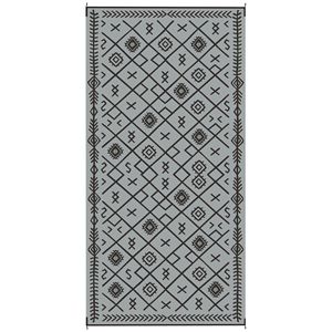 Tapis d'extérieur réversible noir et gris à motif losanges 9FT X 18FT en paille plastique imperméable avec sac de transport - Product Image 1