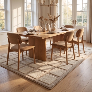 Tapis géométrique tufté à la main en laine crème beige, motif quadrillé moderne, fait main sur mesure, épaisseur supplémentaire, pour usage domestique, vente en gros - Product Image 4