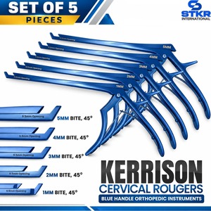 ชุดเครื่องมือผ่าตัดกระดูกคอ Kerrison Cervical Rougers 5 ชิ้น ด้ามจับสีน้ำเงิน วัสดุสแตนเลส ใช้งานด้วยมือ ขนาด 1-5 มม. มุมตัด 45 องศา - Product Image 1