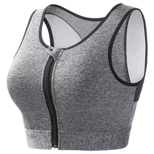 High Quality Racerback Sports <b>Bra</b> With Front Zipper Mesh Panel Medium Support Yoga Fitness Seamless Breathable Top Sports <b>Bra</b> - Product Image 1