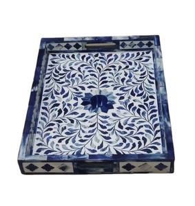 Dernier plateau d'incrustation d'os | Plateau rectangulaire moderne avec motif géométrique artisanal pour un style, un service et une décoration de luxe - Product Image 4