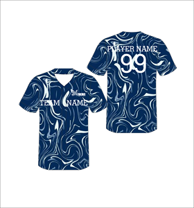 Maillot de baseball personnalisé sublimé, motif marbré bleu marine et bleu clair, entièrement boutonné, uniforme d'équipe léger et respirant - Product Image 1