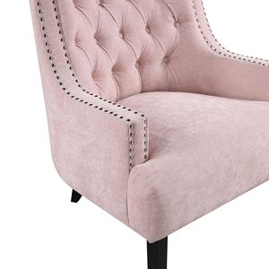 Poltrona Moderna Tradizionale in Legno Massello con Rivestimento in Ciniglia Rosa e Design Trapuntato a Bottoni per Arredamento Soggiorno - Product Image 3