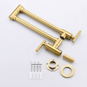 Rubinetto da Cucina Dorato con Doppio Braccio Orientabile, Design Pieghevole a Parete; Rubinetto Riempipentole per Uso in Cucina - Product Image 3