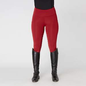 Leggings de equitación de talle alto para mujer, color rojo liso, ajuste ceñido, pantalones de montar con agarre completo y bolsillos - Product Image 1