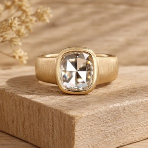 Signet <b>Ring</b> DEF Color VS VVS Clarity IGI Certified <b>Cushion</b> Rose Cut Lab Diamond 10K 14K 18K Solid Gold Bezel Engagement <b>Ring</b> - Product Image 3