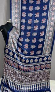 Sari de satén de seda suave Ajarkh con espejo, trabajo manual auténtico, borlas, tela tejida ecológica de secado rápido, blusa estampada para mujer - Product Image 4
