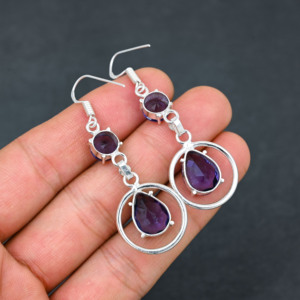 Customised Handmade Classical <b>Earrings</b> 925 Solid <b>Silver</b> Jewelry For Women Tanzanite Topaz Gemstone Style <b>Earrings</b> 1.90" Inch - Product Image 3