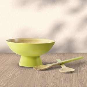 Handmade Spun Bamboo <b>Serving</b> Bowl Set with Spoon and Fork Kitchenware Bamboo Salad Bowls Food Fruit made in Vietnam - Product Image 2