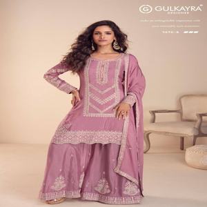 Ensemble Kurta-Plazzo & Dupatta en Chinon véritable brodé de qualité supérieure, spécial Aïd, achat en ligne, fournisseur mondial en Inde - Product Image 1