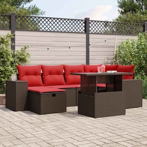 Ensemble de canapés de jardin en polyrotin marron 7 pièces avec coussins - Product Image 1