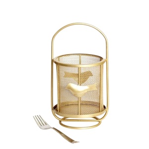 Luxury Gold Metal Mesh Cutlery Holder With Handle <b>Bird</b> Motif Flatware Caddy Iron Wire Spoon Fork Utensil Organizer <b>Stand</b> - Product Image 1