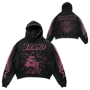 Sweat-shirt à capuche oversize pour homme, imprimé noir et rose, style streetwear, manches régulières, tissu FRENCH TERRY 300gsm - Product Image 1