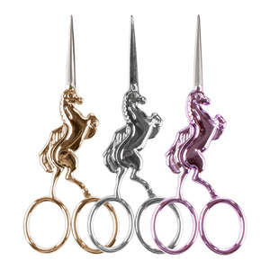Horse Design Embroidery <b>Scissors</b> Sharp Blades Pointed Tip Thread Cutting <b>Scissors</b> Titanium Color Needlework <b>Scissors</b> - Product Image 1
