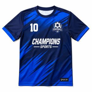 เสื้อฟุตบอลแชมเปี้ยนส์ สปอร์ต สำหรับผู้ชาย แห้งเร็ว ระบายอากาศดี คอกลม แขนสั้น สีน้ำเงิน ชุดทีม - Product Image 1