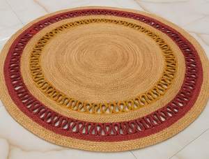 Tapis rond en jute tressé à la main, style bohème naturel, décoration rustique chic pour salon et chambre. - Product Image 6