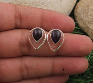 Natural <b>Black</b> Onyx <b>Stud</b> <b>Earrings</b> with Silver Plated Finish Pear Gemstone Solitaire <b>Earrings</b> for Women | Anti-Tarnish Hypoalle - Product Image 2