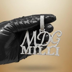 Pendentif lettre MDG Milli en moissanite sertie de pierres, argent sterling 925, charme hip-hop, bijoux unisexe - Product Image 2