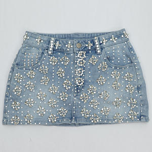 Short en jean taille haute avec strass, bleu délavé, style décontracté d'été - Product Image 4