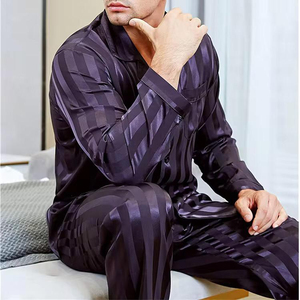 Conjunto de Pijama de Algodón de Lujo Personalizado para Hombre, Primavera/Otoño 2026, Ropa de Dormir Delgada de Manga Larga, Dos Piezas - Product Image 6