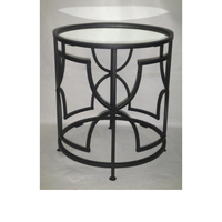 Table basse ronde moderne avec plateau en verre trempé et structure en fer forgé, meuble de salon contemporain, accent décoratif