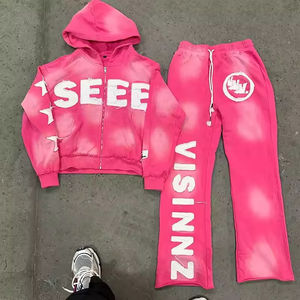 Conjunto Personalizado para Hombre: Sudadera con Capucha y Pantalones Acampanados Vintage con Cremallera, Chándal de Invierno con Rayas Estilo Urbano - Product Image 5