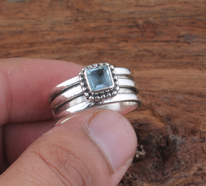 Luxury Natural Blue Topaz Band <b>Ring</b> Elegant 925 Sterling <b>Silver</b> <b>Statement</b> Jewelry High-Quality Genuine Swiss Blue Topaz <b>Ring</b> - Product Image 5