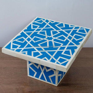 Support à gâteau carré indien fait à la main incrustation d'os avec motif de feuille de fleur multicolore en nacre pour les mariages - Product Image 3