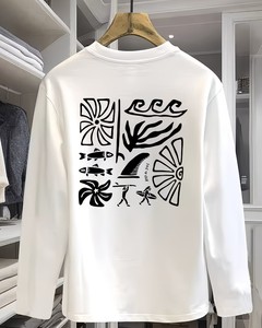 เสื้อยืดแขนยาวผู้ชายลายพิมพ์ดอกไม้คลื่นทะเลสีเงิน คุณภาพสูง เนื้อผ้านุ่ม ระบายอากาศได้ดี สำหรับฤดูใบไม้ร่วง - Product Image 1