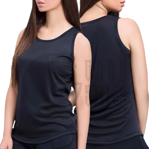 Camiseta sin mangas de punto para mujer, cuello redondo, color negro, transpirable, de poliéster, informal, para hacer ejercicio - Product Image 3