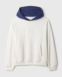 Sweat-shirt à capuche crème pour homme avec logo orange sur la poche avant, style décontracté pour l'automne, 100% coton French Terry, coupe classique, en vente - Product Image 3
